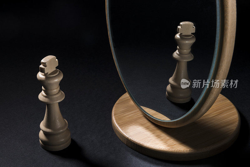 把棋子摆在镜子前面。