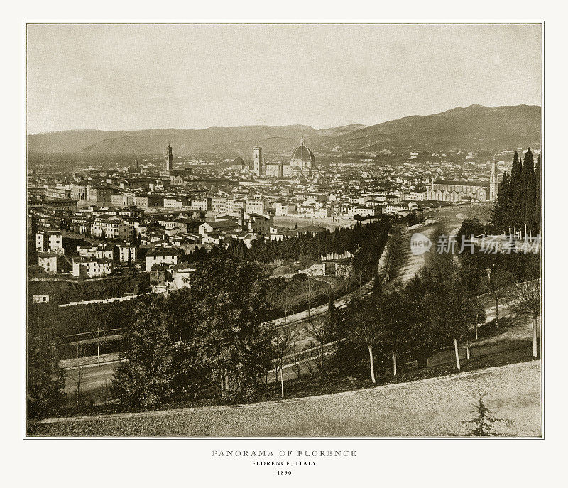 佛罗伦萨全景，意大利，古董意大利照片，1893