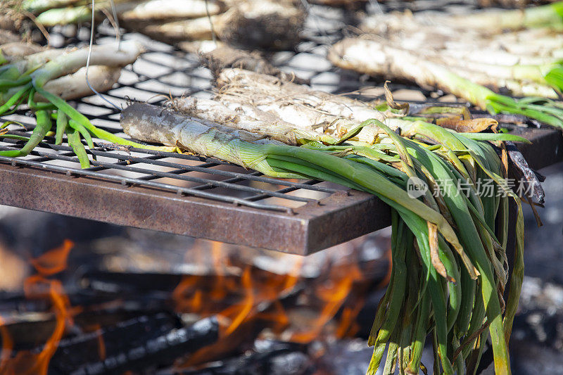 Calçots被烹饪-加泰罗尼亚的美食传统