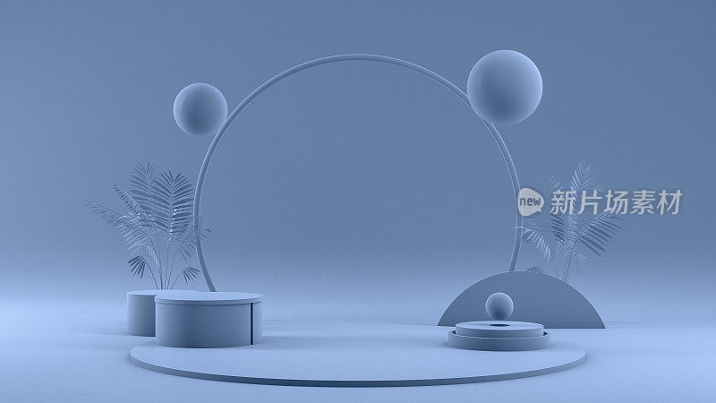 3D空产品站，平台，讲台，最小的设计，蓝色背景