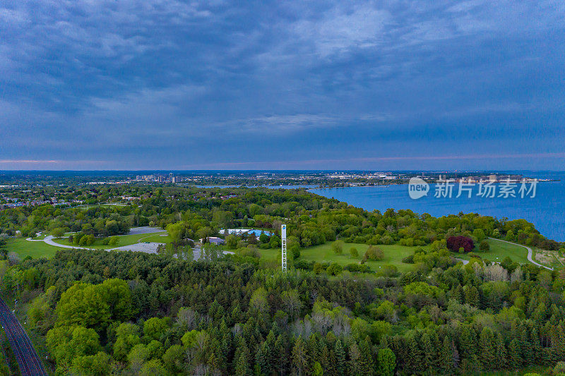 鸟瞰图胭脂国家城市公园和胭脂河，桅杆径，多伦多，加拿大