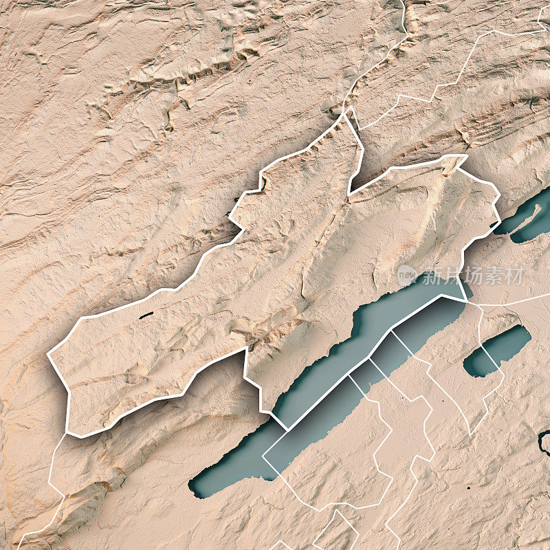 Neuchâtel广东瑞士3D渲染地形图中立边界