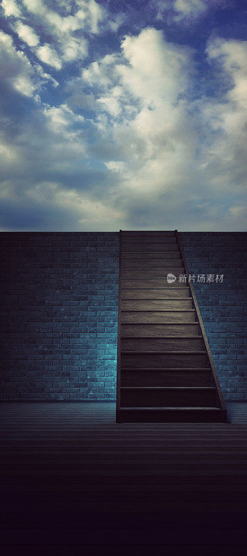 越过墙壁的楼梯，自由，抱负，天空