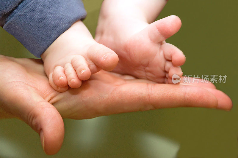 母亲的手和新生儿的脚