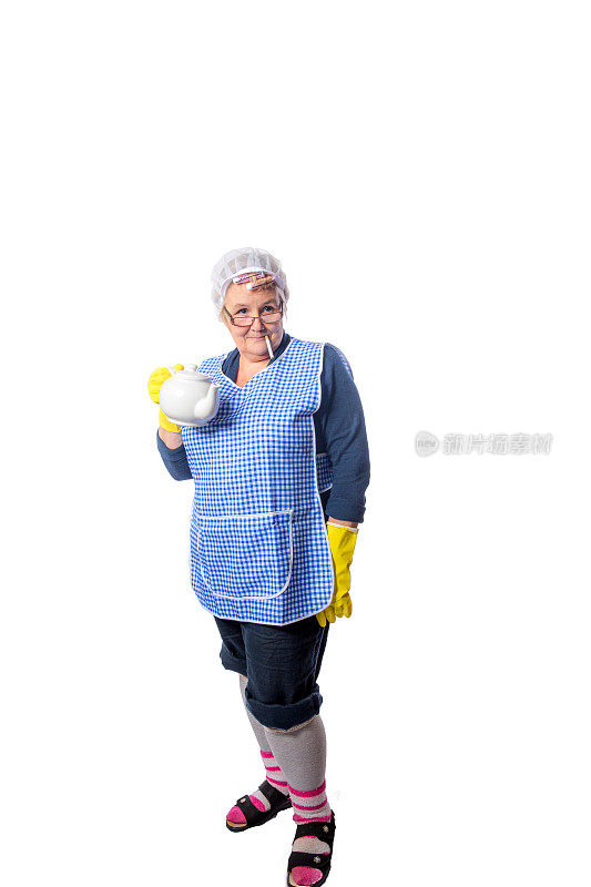 典型的英国家庭主妇清洁工