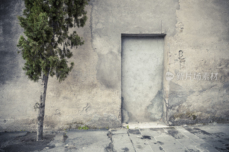 密封的门和柏树，意大利