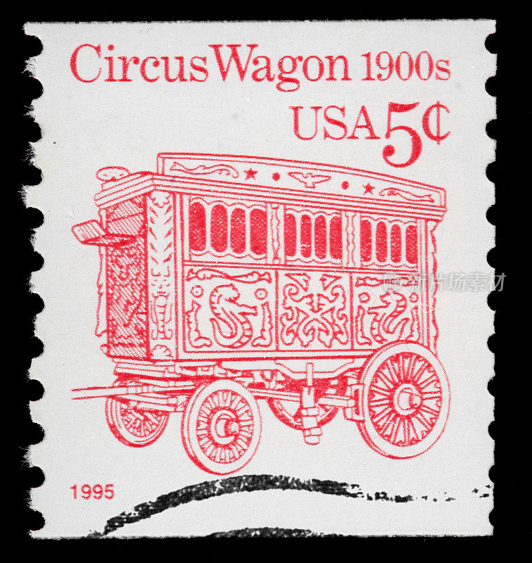 马戏团马车，1900年，纪念老式美国邮票