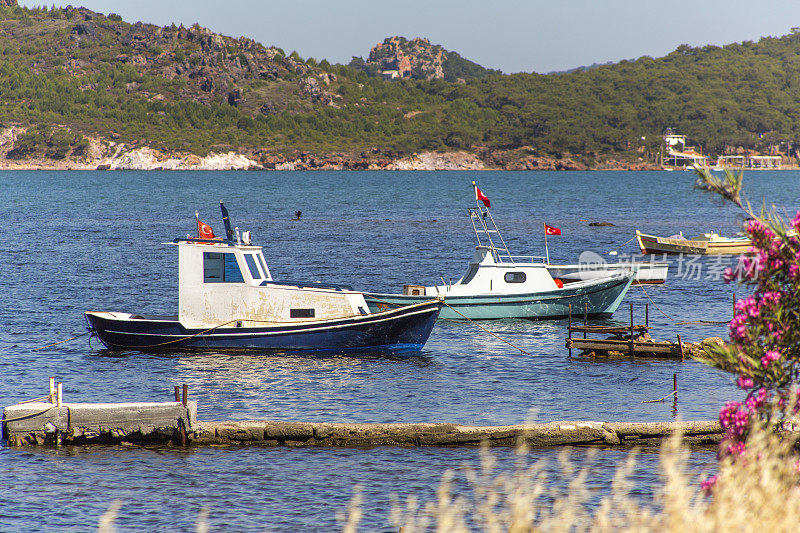 夏季小镇阿瓦利克巴利克西尔土耳其海岸的渔船