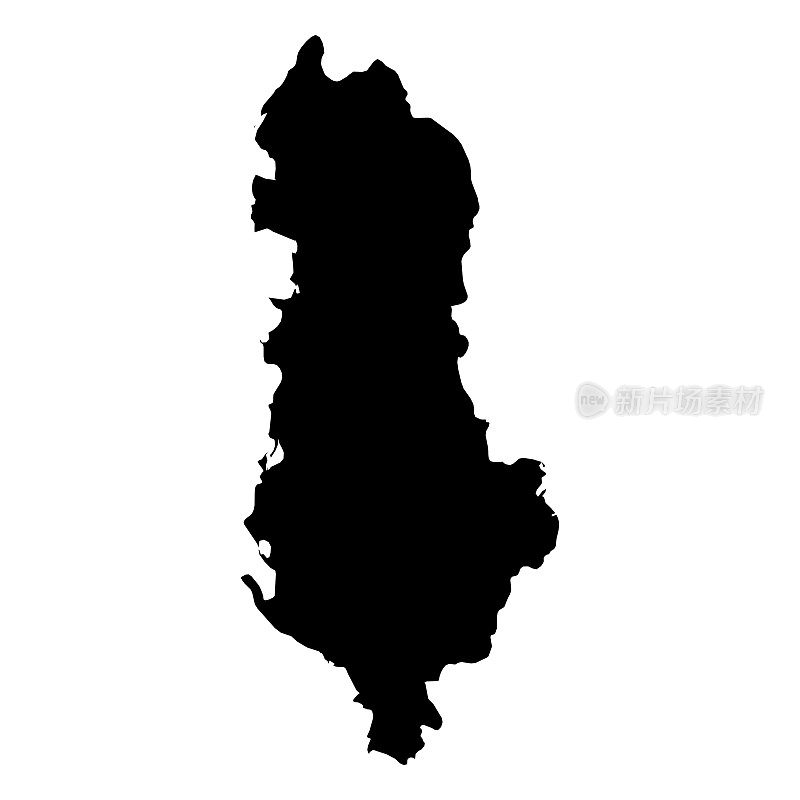 阿尔巴尼亚黑色剪影地图轮廓孤立在白色3D插图