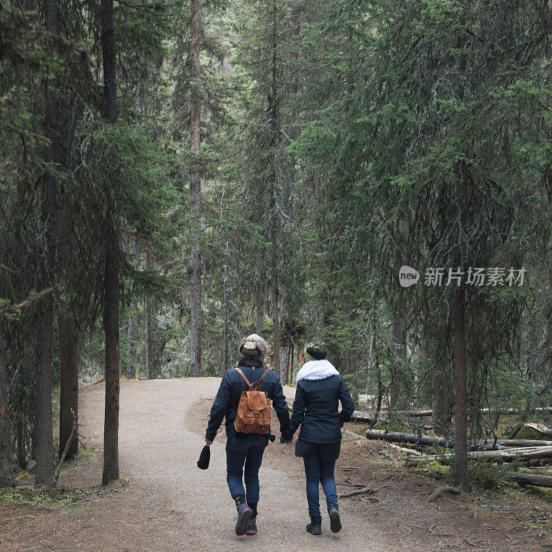 在加拿大落基山脉徒步旅行的成熟夫妇