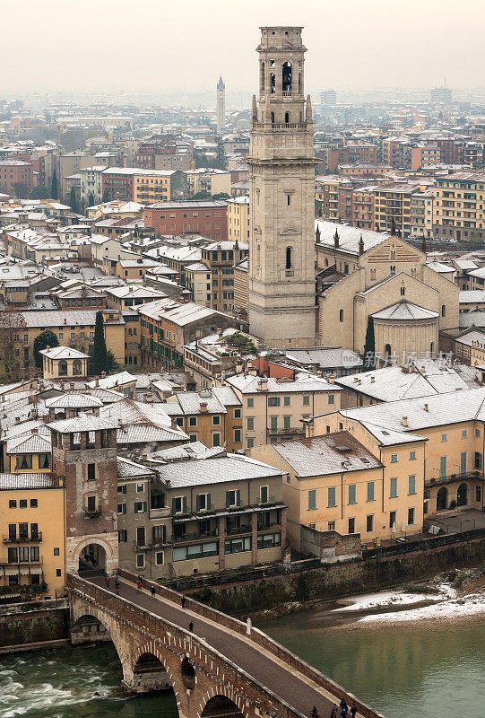 鸟瞰维罗纳与雪-意大利