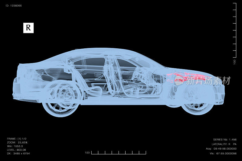一辆被x光诊断的汽车的概念图像