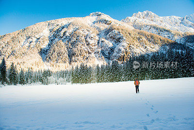 冬季阿尔卑斯山的高级登山家