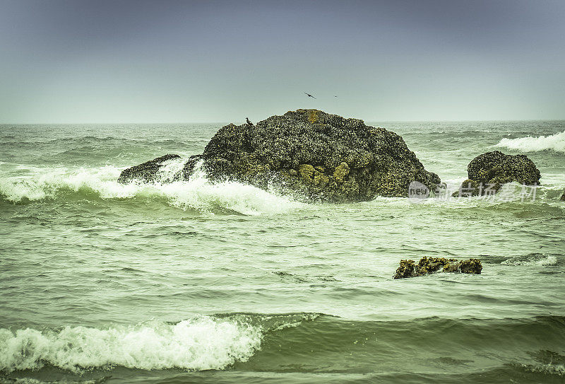 俄勒冈坎农海滩和附近的干斯塔克岩石