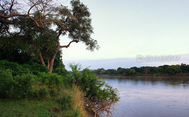 赞比亚卢安瓜河上的日落