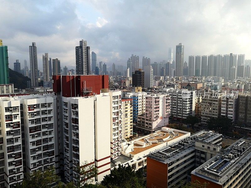 香港深水?花园山的九龙城景观