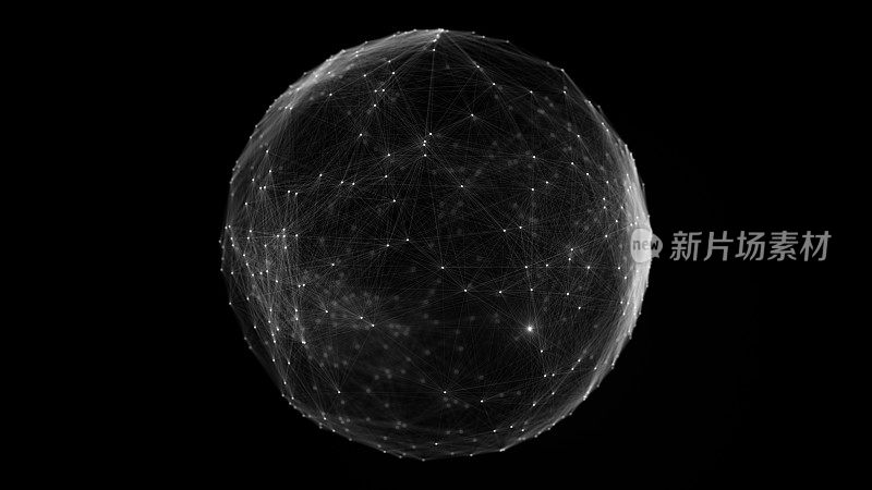 全球网络连接概念。球体与连接的线和点在黑色的背景。全球数字连接。全球网格。线框图。3D技术风格。