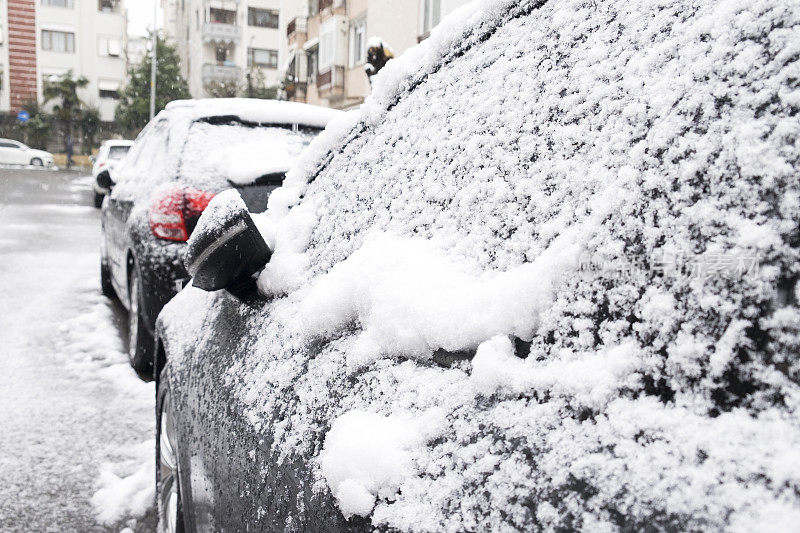 白雪覆盖的后视镜