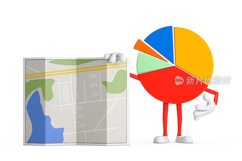 信息图形业务饼图人物与抽象城市规划图。3d渲染