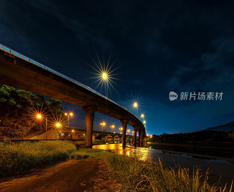 元朗公路于夜间穿越锦田河