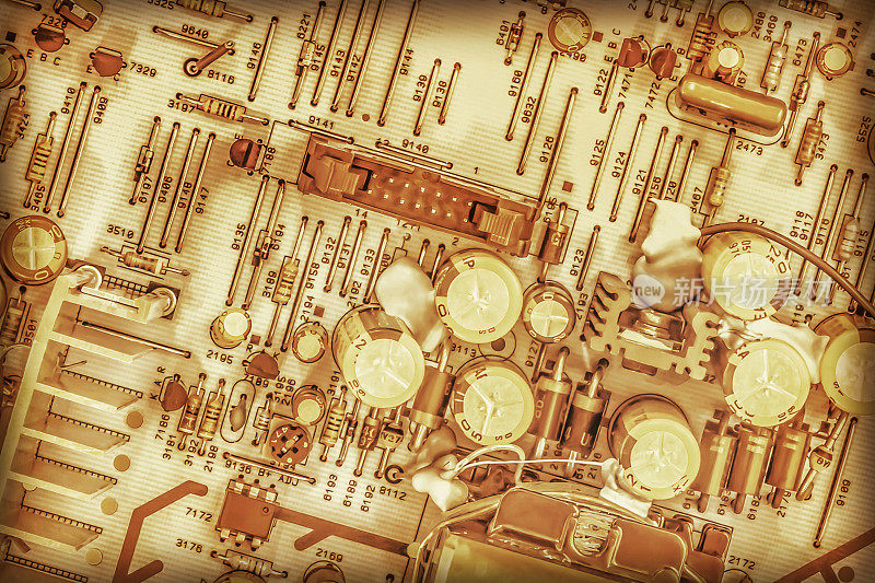 金色小插图电子印刷电路板细节程式化超现实的艺术表现