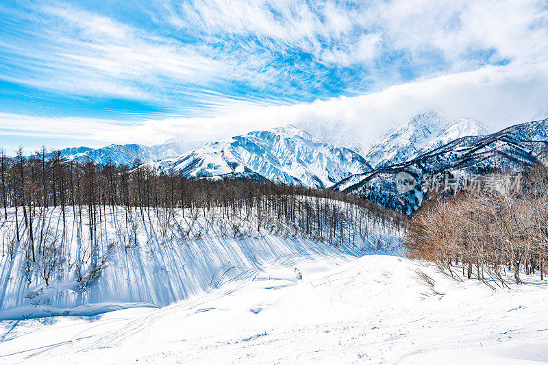 皑皑白雪的日本山，日本白波