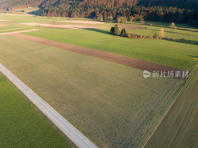 道路和田野景观从上面