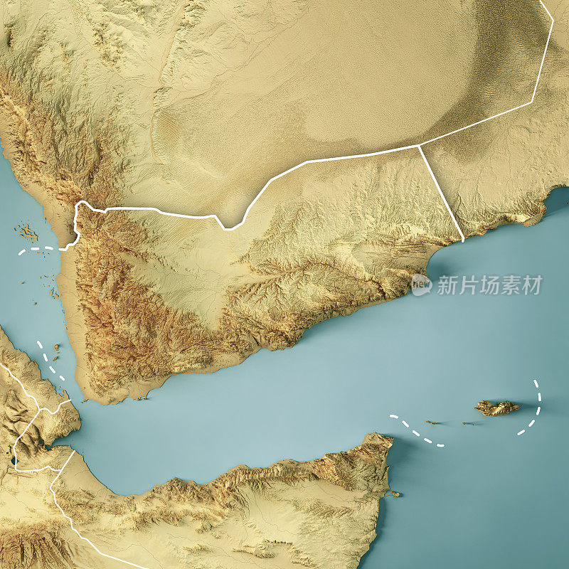 也门3D渲染地形图颜色边界