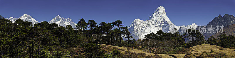 珠穆朗玛峰阿玛达布拉姆喜马拉雅山峰全景尼泊尔