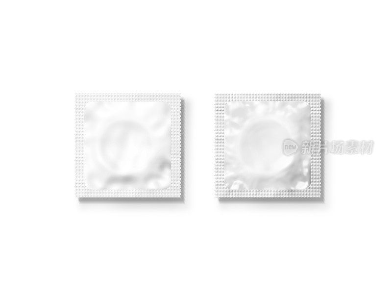 空白的白色套套避孕套包装模型，隔离，剪切路径，