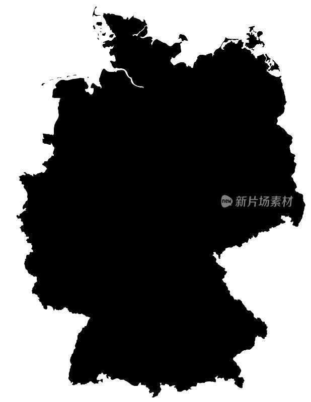 德国地图剪影轮廓边界上的白色背景