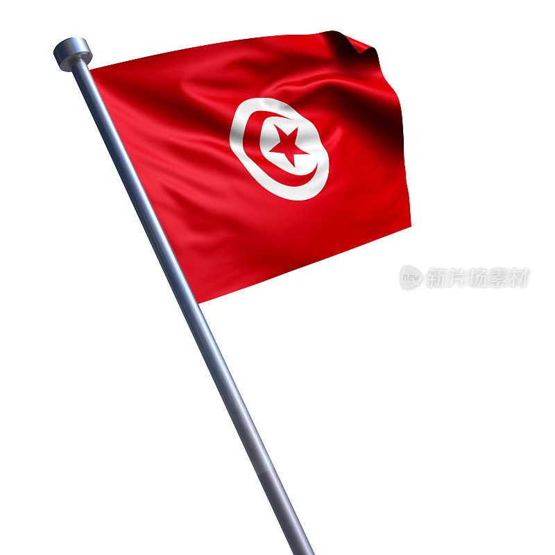 突尼斯国旗孤立在白色