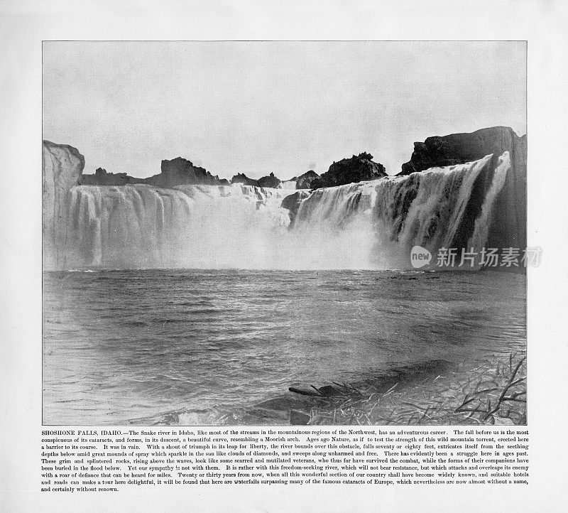 美国古董摄影:肖松尼瀑布，爱达荷，美国，1893
