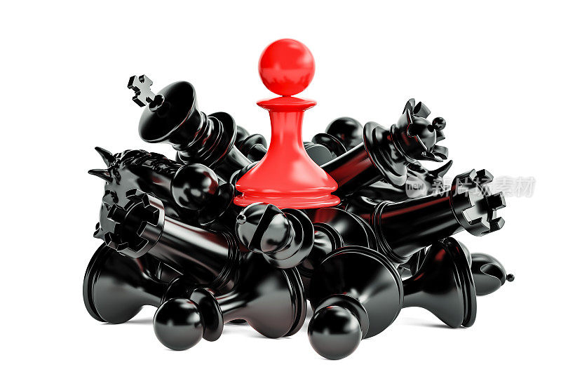 领袖和胜利者的概念与象棋数字。3D渲染孤立的白色背景