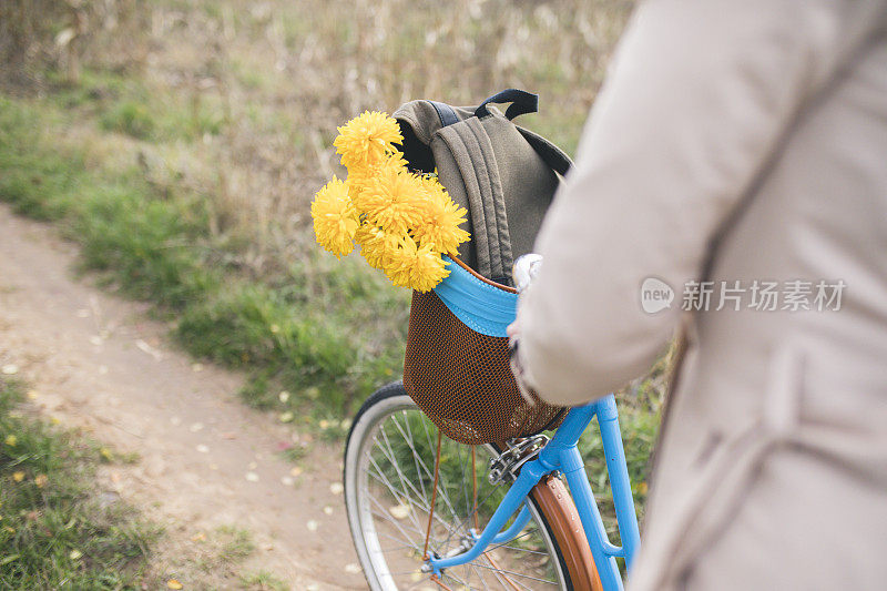 复古自行车与花的景观背景