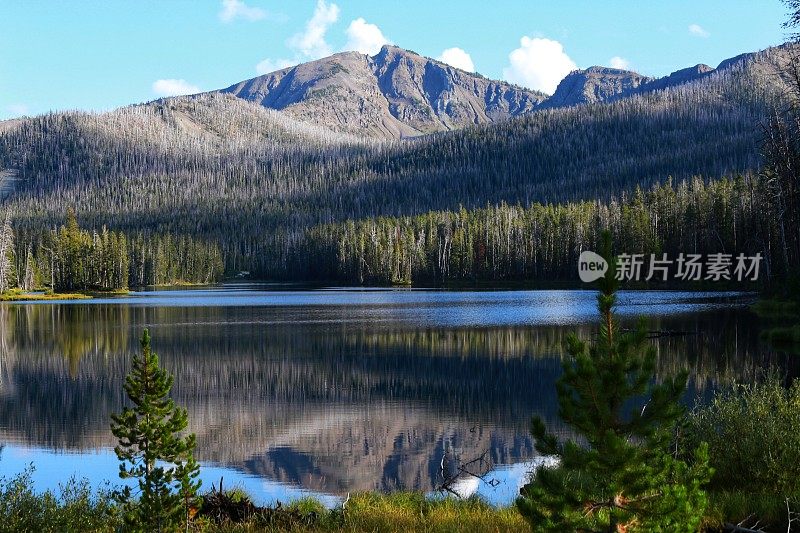 沉睡的巨人山，怀俄明州，反射在湖，黄石国家公园