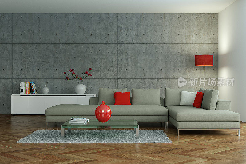 现代客厅室内设计采用混凝土墙