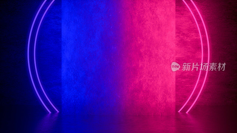 紫外氖激光发光圆线，光隧道，抽象三维背景