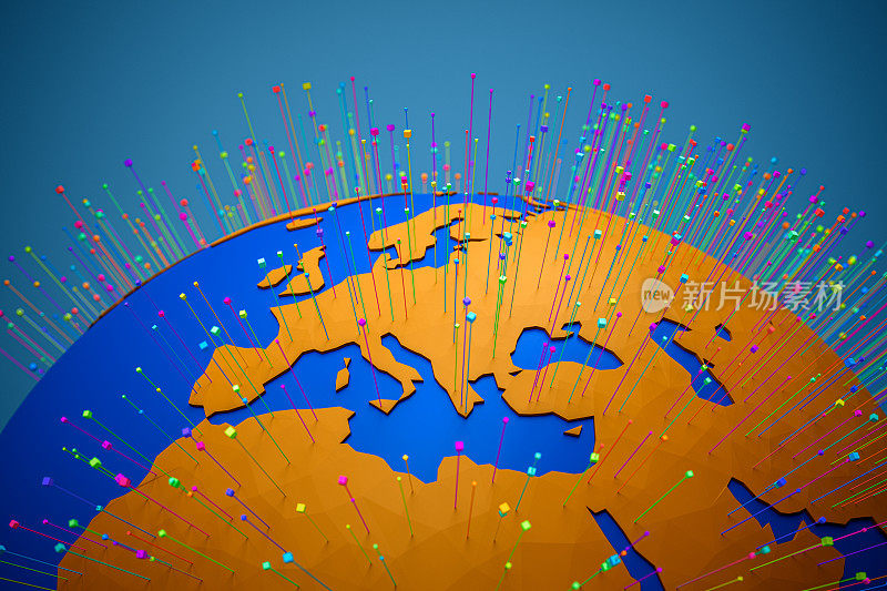 风格化的3D世界地图与彩色数据点