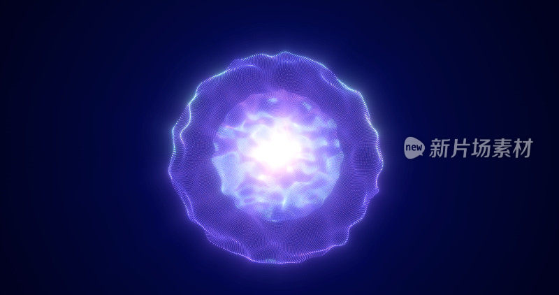 抽象发光的圆形光能蓝色球体原子从线的波点和粒子抽象的背景