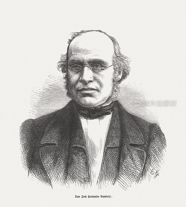 何塞·费尔南多·拉米雷斯（1804-1871），墨西哥历史学家，木雕，出版于1865年