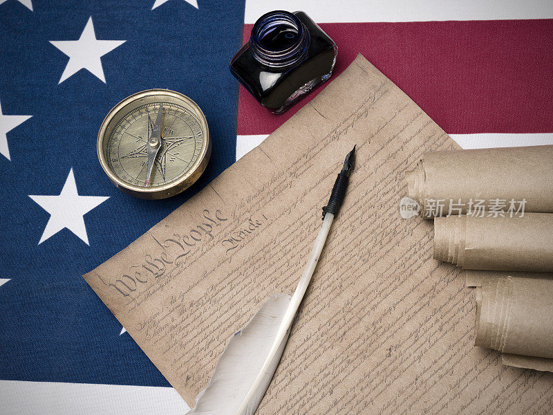 美国宪法文件的序言，指南针，美国国旗上的墨水