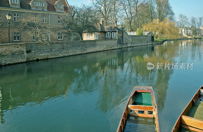 英国剑桥大学对面的康河上的平底船