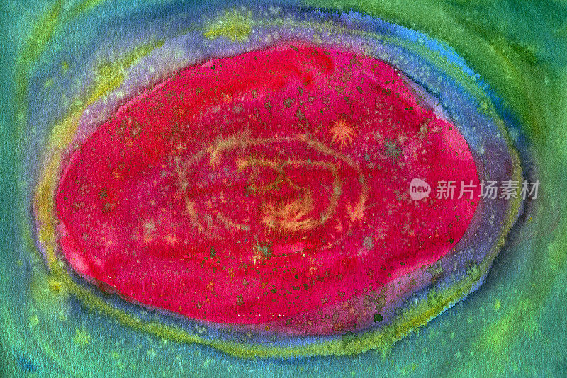 在宇宙中画一个大的红色球体的水彩画