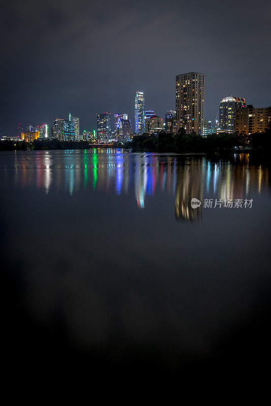 奥斯汀市中心摩天大楼天际线全景城市夜景