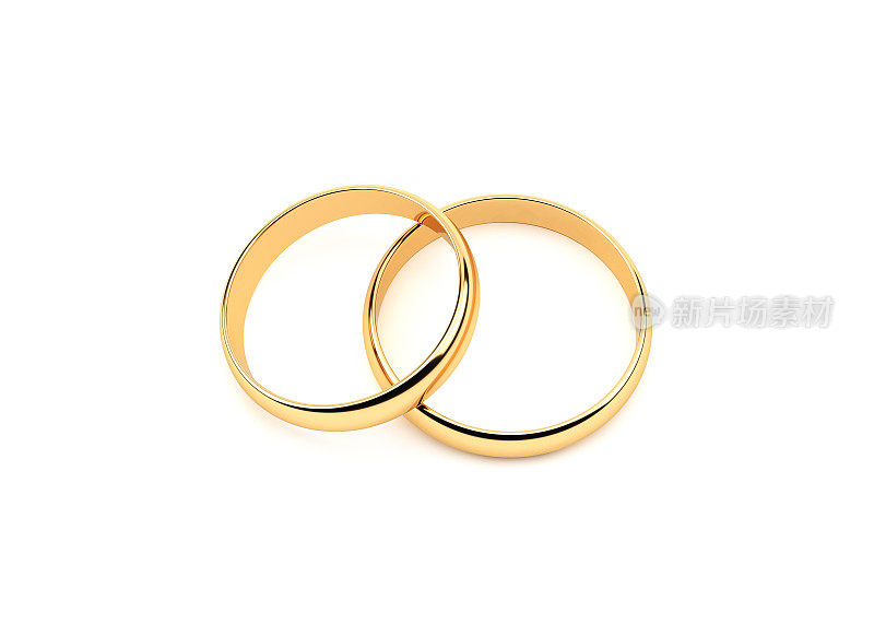 黄金结婚戒指。白色