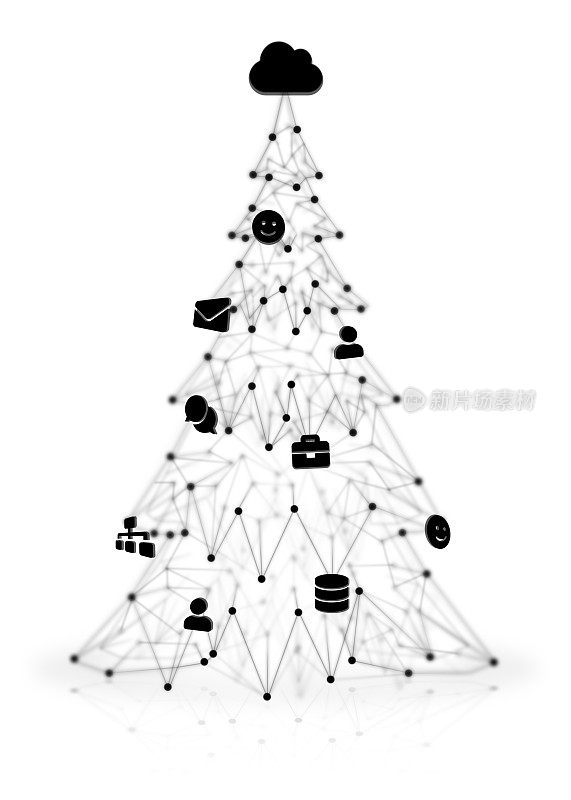 数字圣诞树装饰与商业和信息技术图标