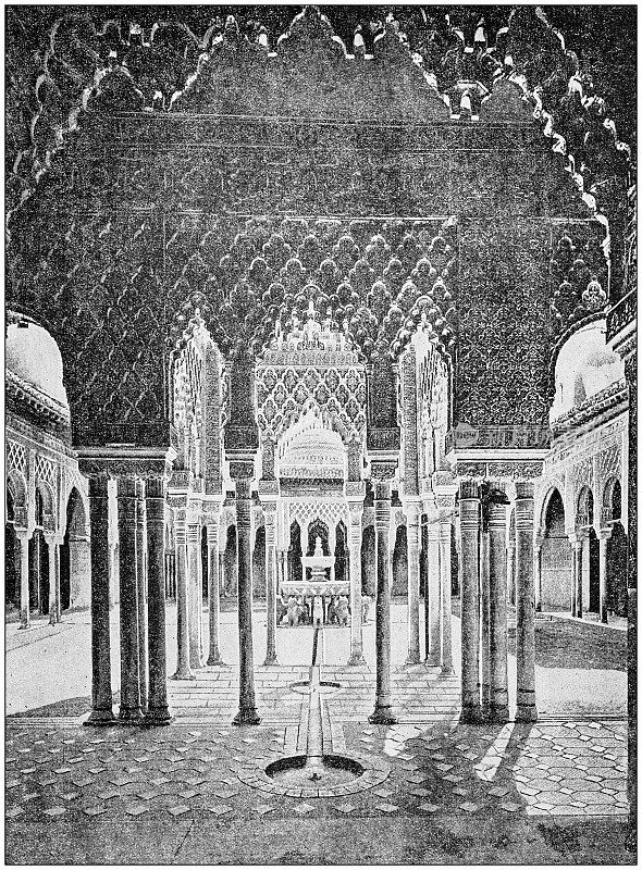 古董照片:西班牙格拉纳达的阿尔罕布拉宫