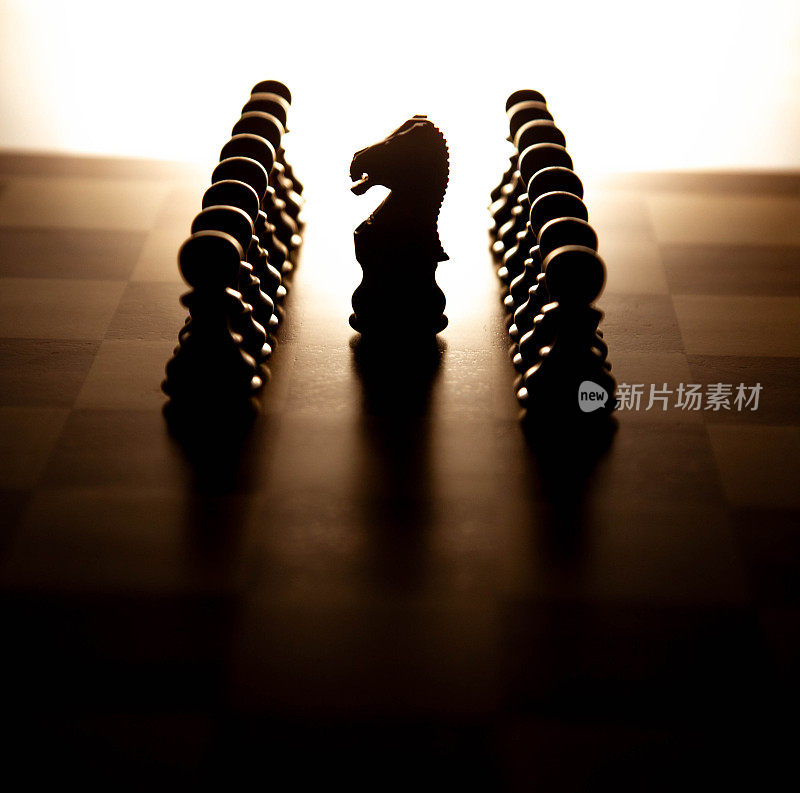 棋子剪影，骑士在中心位置