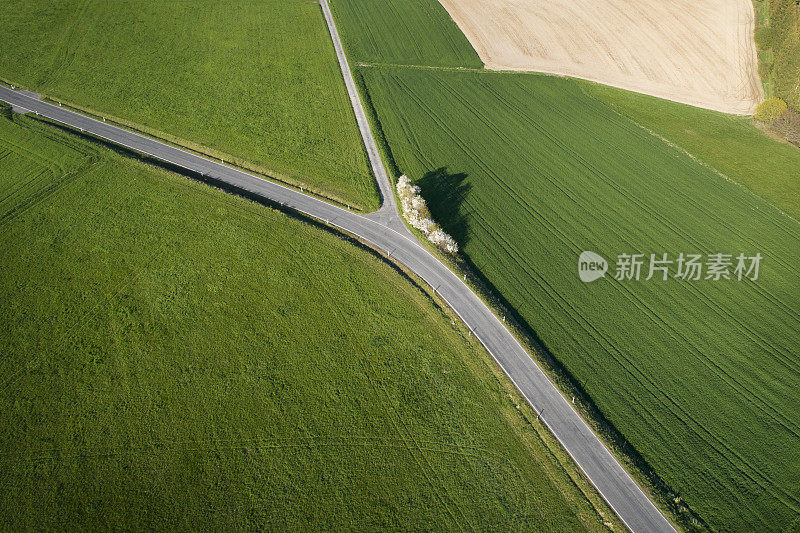 道路交汇处，十字路口-农业区，鸟瞰图